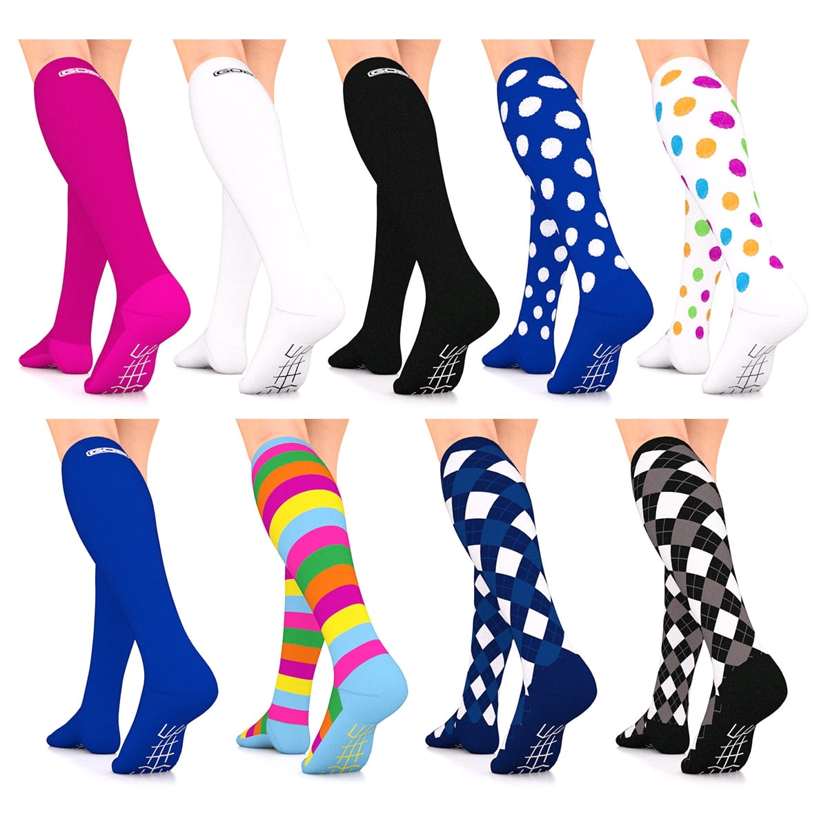 Go2 Elite Compression Socks Stockings 15-20 mmhg Graduated Sock Stocking (1Pair Polka Dot, S)