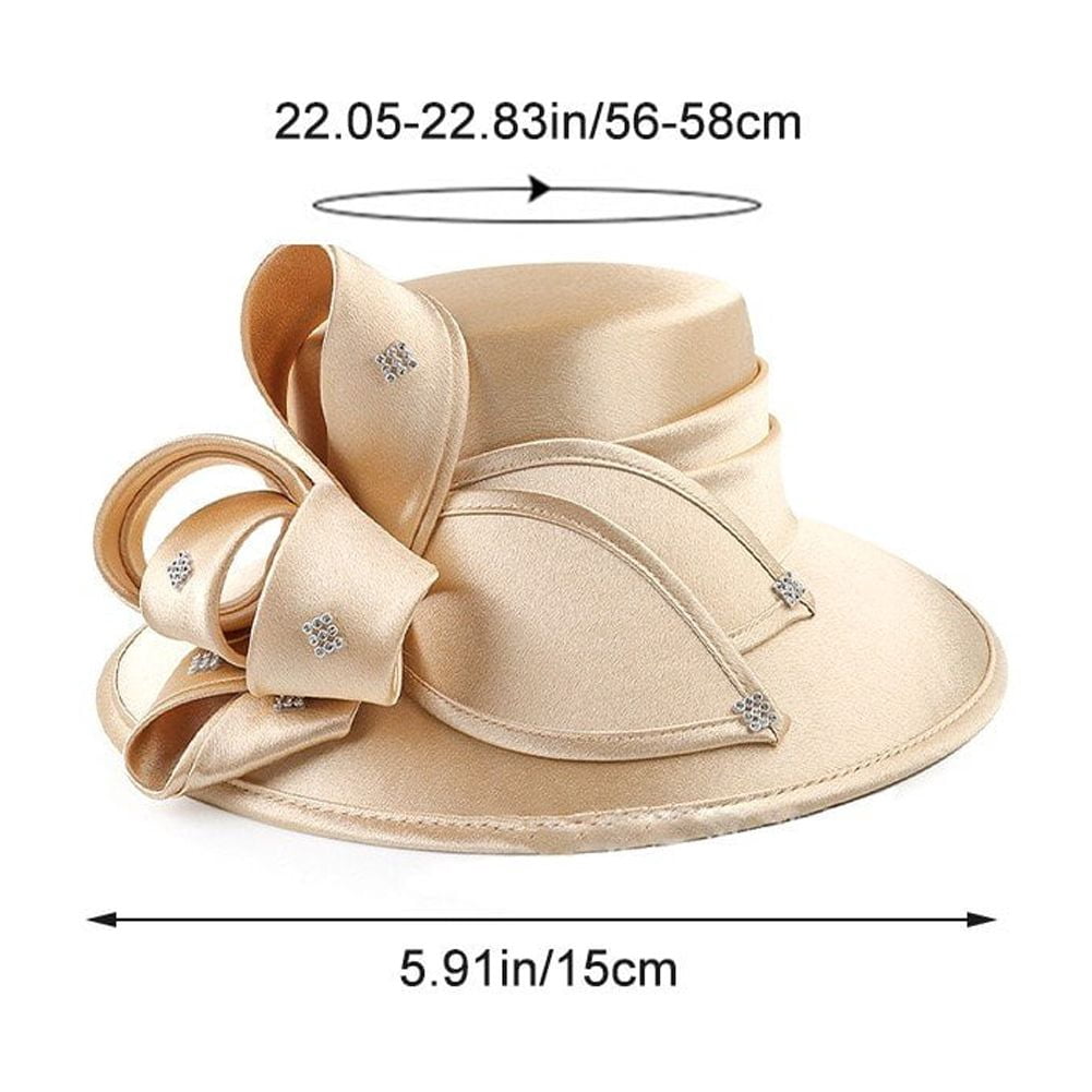 Jiibva Satin Cloth Church Hat Women Wide Brim Hat Elegant Wedding Photography Hat Female Banquet Fancy Fascinator Formal Hat
