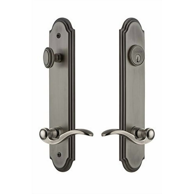 Grandeur Hardware 841003 Arc Tall Plate Complete Entry Set with Bellagio Lever, Backset Size - 2.375", Antique Pewter