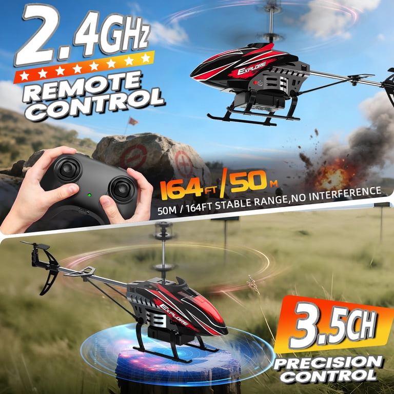 Wefone Remote Control Helicopter, LED Lights, Red photo 3