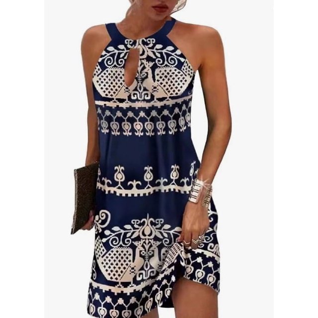 Generic 2025 New Fashion Casual Printed Sleeveless Halter Cut-out Dress Women's Clothing