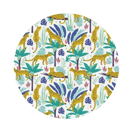 

Coaee Summer Leopard Print Leather Coasters Set of 6 Non-Slip Washable Cup Coasters for Home Office Bar Round Shape