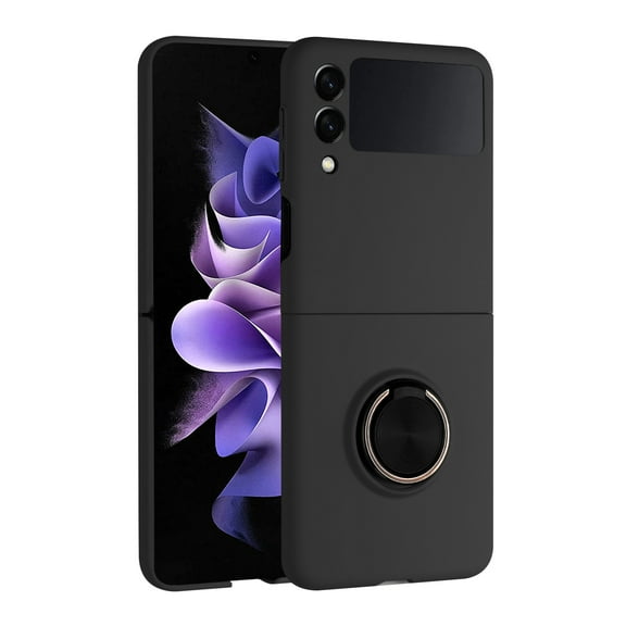 For Samsung Galaxy Z Flip 4 5G Hybrid 360 Rotatable Metal Invisible Ring Stand Holder Fit Magnetic Car Mount Shockproof Cover ,Xpm Phone Case [ Black ]