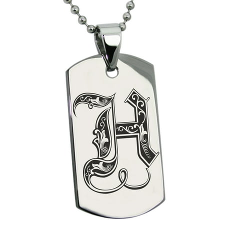Stainless Steel Letter H Initial Royal Monogram Engraved Dog Tag Pendant