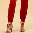 thumbnail image 4 of Pantalones con puños cónicos para mujer, pantalones informales con puños ceñidos y cintura elástica de color puro, color rojo XL, 4 of 6