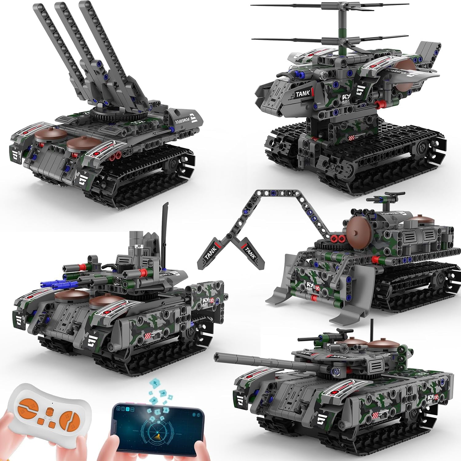 5-in-1 Robot Building Kit, 389PCS STEM Engineering Toy with Remote Control and APP Control, Rechargeable Educational Construction Set for Boys Girls Ages 6-14, Birthday Gift