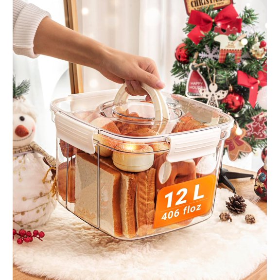 Bread Box for Kitchen Countertop, Large Airtight Food Storage Containers with Lids for Kitchen Pantry, Bread Flour Container for Homemade Sourdough Bread, Portable with Handle, Clear Plastic
