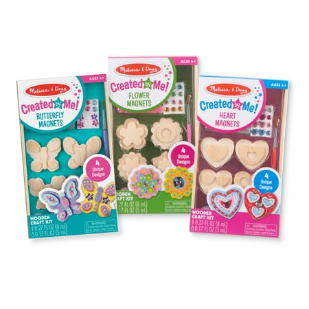 Melissa & Doug Created by Me! Paint & Decorate Your Own Wooden Magnets Craft Kit For Kids 3 Pack – Butterflies, Hearts, Flowers (4 Each Set)