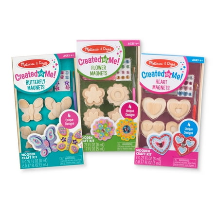 Melissa & Doug Created by Me! Paint & Decorate Your Own Wooden Magnets Craft Kit For Kids 3 Pack – Butterflies, Hearts, Flowers (4 Each (Best Craft Kits For 11 Year Olds)