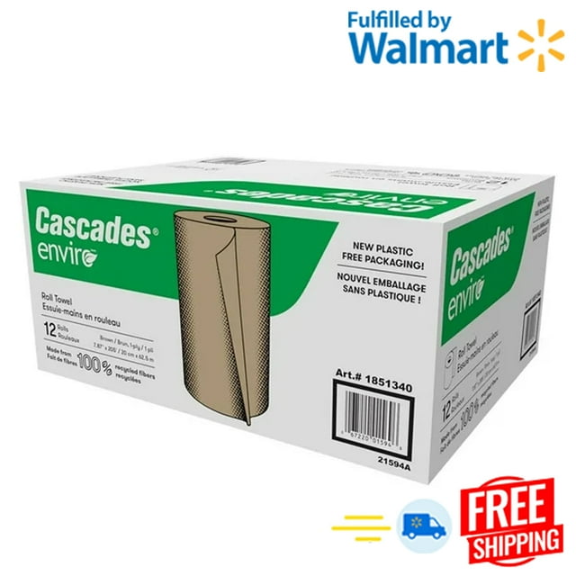 Cascades Enviro Rouleaux d'Essuie-tout en Papier Brun – Lot de 12 / Nouvel Emballage 2025 / pour Usage Commercial Ou Domestique (12 Rouleaux)