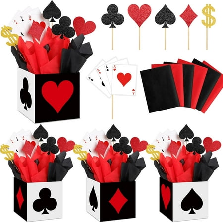 16 Sets Casino Party Decorations Casino Favor Boxes (6 x 6 x 6 In) Casino Centerpiece Sticks Casino Themed Party Supplies Game Night Decorations for Birthday Party Centerpieces