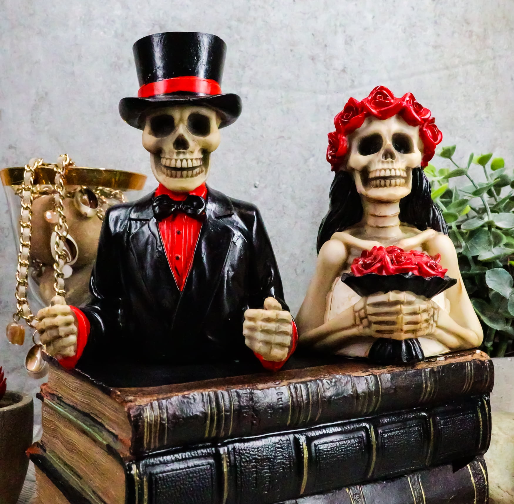 Ebros Love Never Dies Wedding Bride And Groom Skeleton Figurine 2 Piece Set 