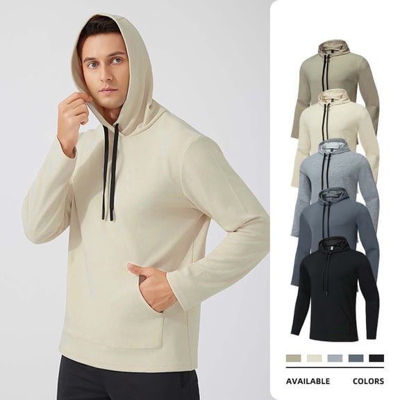 Fewfanhot Men Sweatshirt Casual Long Sleeve Fleece Hoodies Drawstring Workout Pullover with Kanga Pocket
