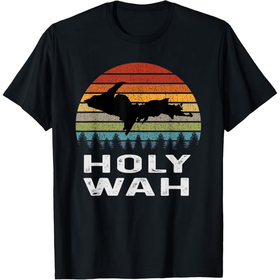 Holy Wah Upper Peninsula Michigan Gifts Yooper T-ShirtMen's and women's gift, black and white T-shirt, size: Extra large S-4XL