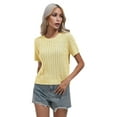 thumbnail image 2 of Womens Short Sleeve Cable Knit Sweater Tops Crewneck Spring Summer Shirts Business Dressy Casual Outfits Light Yellow XL, 2 of 5