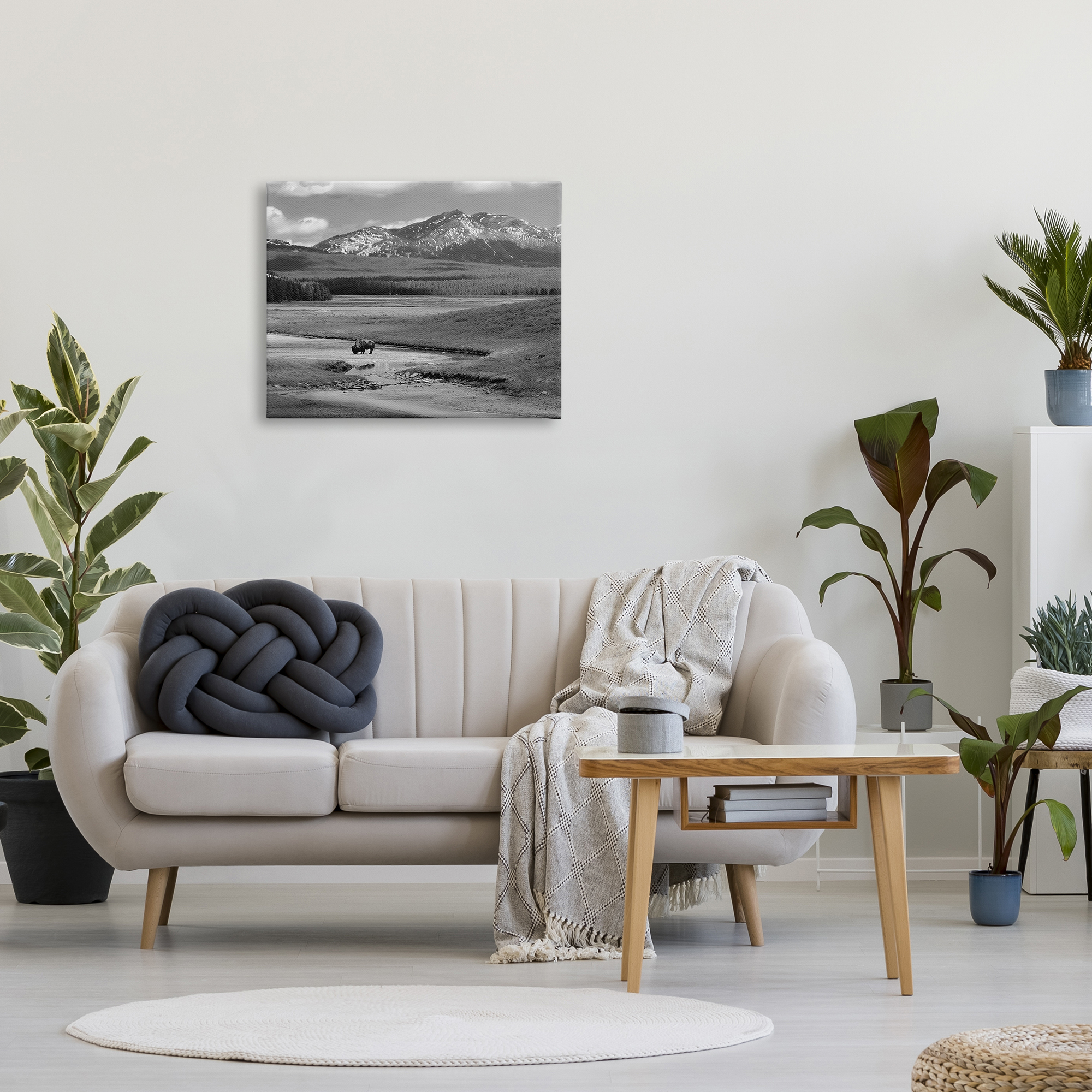 Stupell Industries Bison in Mountain Scene Landscape Photography Gallery Wrapped Canvas Art Print Wall Art, 30 x 24