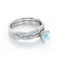 thumbnail image 3 of JeenMata Twisted Pave - 1.75 Carat Round Shaped Rainbow Moonstone and Moissanite - Four Prong Wedding Set - 18K White Gold Plating over Silver, 3 of 6