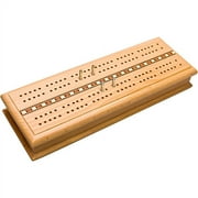 Sterling Games Wooden Two Track Cribbage Board Game Set with Card Storage and Metal Pegs