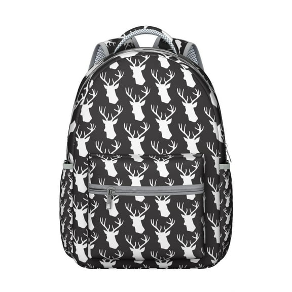 Rustic Deer Print Student School Backpack for Student Hunting Forest Buck Head Woodland Animal Pattern Vintage Art Aesthetic Bookbag
