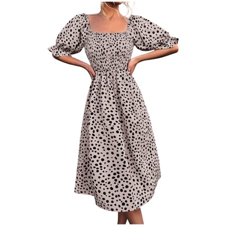 

Short Sleeve Round-Neck Dress Orange Dress Women s Fashion Bohemian Square Neck Loose Half Sleeve A-Line Print Floral Long Maxi Dress