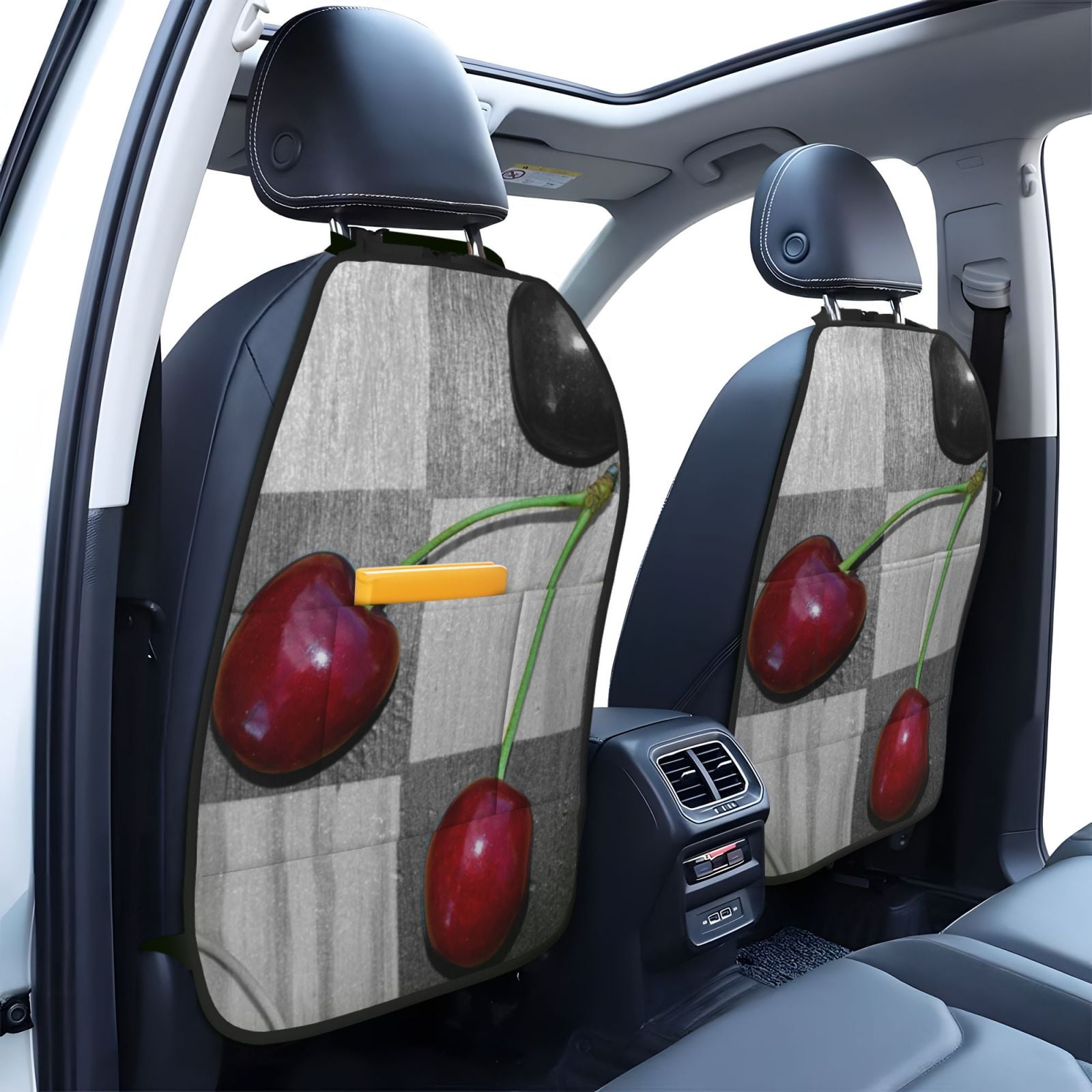 Xecao Cherries laid Pattern Car Seat Back Protector 2 Pack Large Capacity Pocket, Kick Mats Back Seat Protector