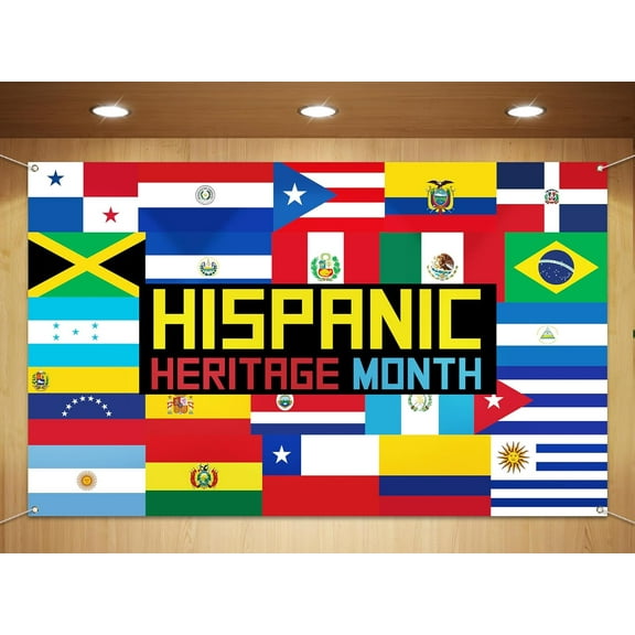Happy Hispanic Heritage Month Festival Photo Booth Backdrop Spanish Speaking Countries Flags Decoration Indoor Outdoor Wall Hanging Background Decor Supply