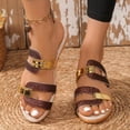 thumbnail image 2 of Rokment Glitter Metallic Wedges Dress Sandals for Women Vintage Gold Color Block Leather Linen Sole Open Toe Mid Heels Slip on Casual Summer Beach Slides Shoes Wine Size 8, 2 of 8