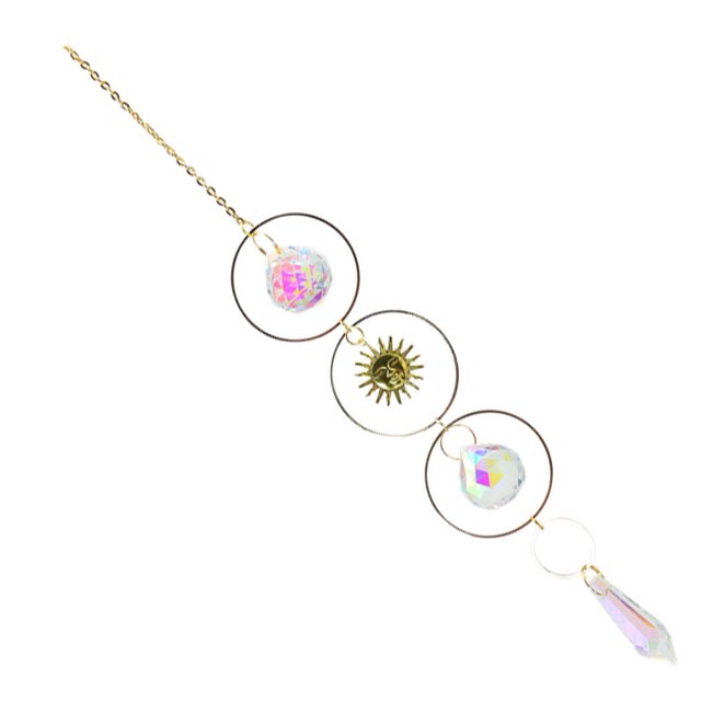 Toystoory Carillón de viento de cristal, colgante de luna y estrella, atrapasol plateado, cuentas coloridas, gota colgante para exterior, jardín interior Artesanía longitud 30 CM Toystoory HA005305-02B