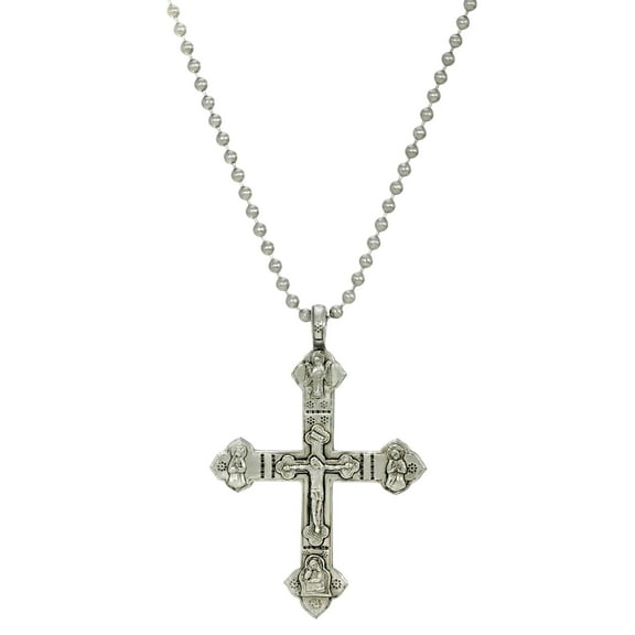 Symbols of Faith Pewter Large Mens Crucifix Pendant Necklace 22"