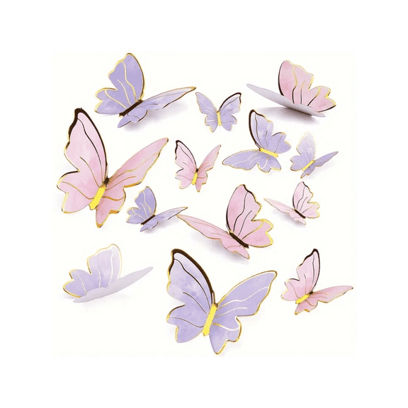 20pcs Butterfly Cake Decorations 3D Paper Butterfly Cupcake Toppers Women Birthday Anniversary Party Decor Pink Purple Butterfly Wall Stickers