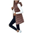 thumbnail image 3 of larppty Women Long Vest Solid Color Sleeveless Hood Winter Warm Puffer Vest Outwear (Wine, M), 3 of 8