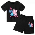 thumbnail image 4 of Conjunto de 2 camisetas y pantalones cortos de Disney Stitch para niños de 1 a 14 años, ropa informal de verano de manga corta con estampado de anime para niños, 4 of 5