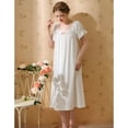 thumbnail image 4 of Defitshape Women's Victorian Nightgown Cotton Short Sleeve Long Sleep Dress Loungewear Princess Square Neck Pjs Soft Summer Sleepwear Lace Frilly Hem Ruffle Loungewear White Small, 4 of 5