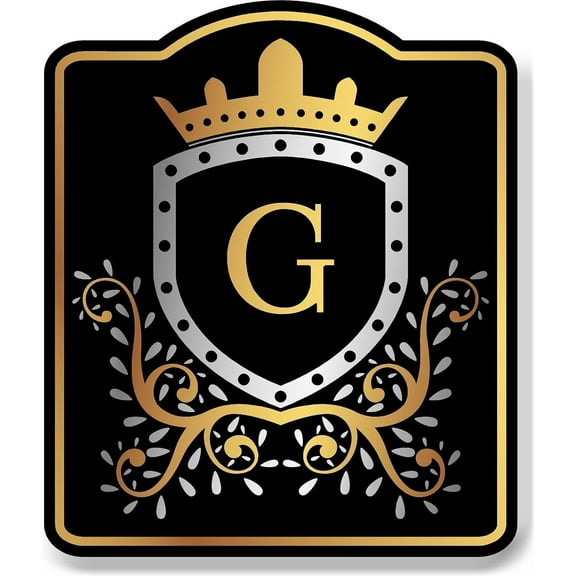 Letter G Initial Fancy Gold Crown BLACK Aluminum Composite Sign 15''x18''