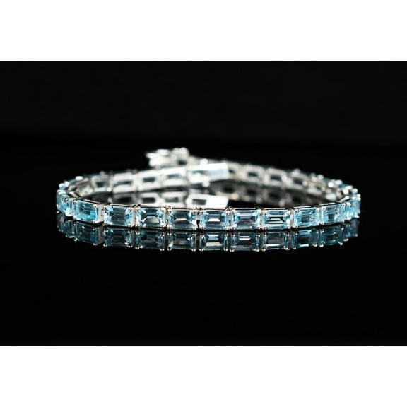 CZ Aquamarine Tennis Bracelet,Promise Jewelry Octagon Bracelet,Gemstone Wedding,Bridesmaid Gifts