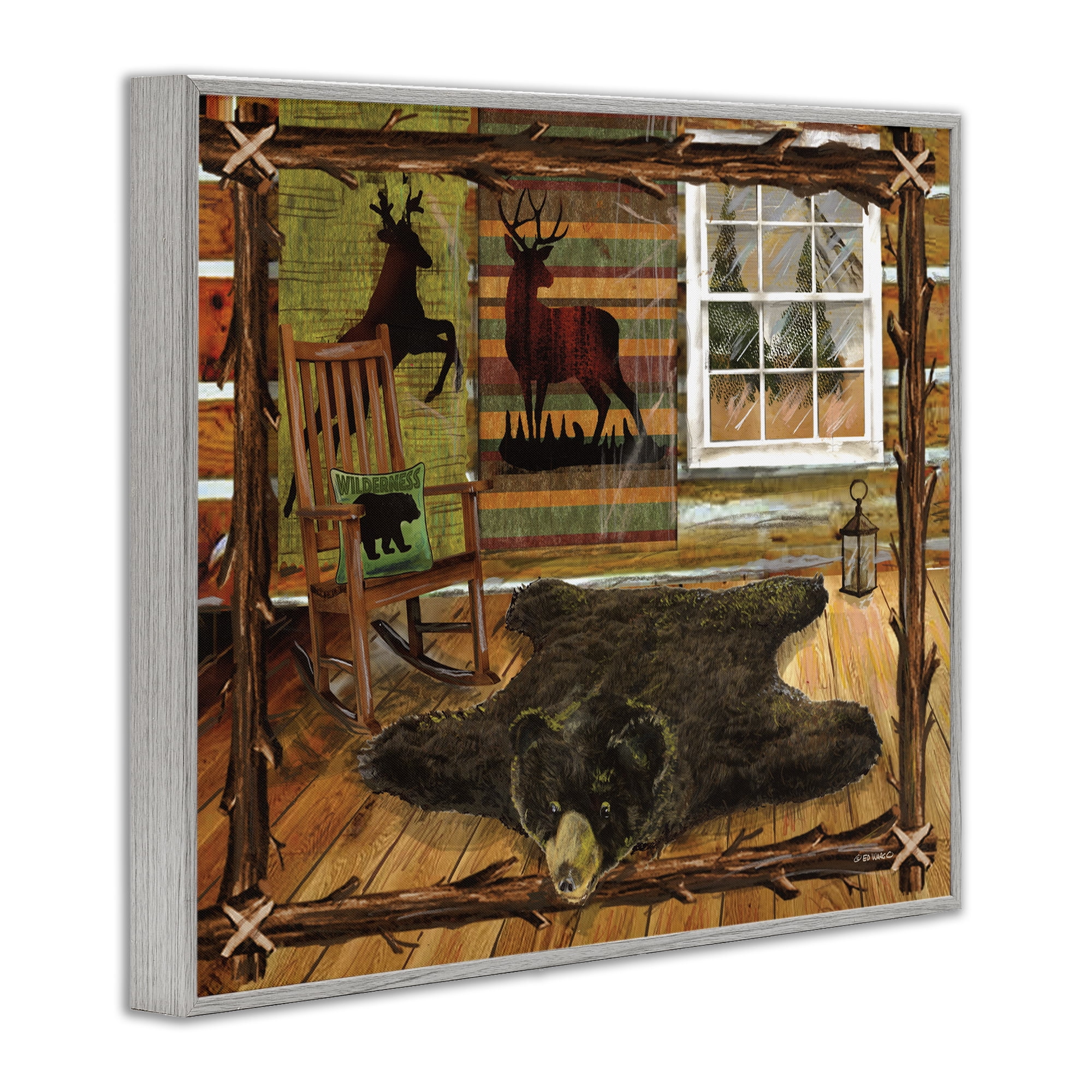Stupell Industries Rustic Cabin with Border Animals & Insects Painting Gray Framed Art Print Wall Art, 30 x 24