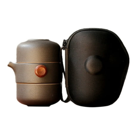 

Japanese-Style Ceramic Teapot Lid Bowl Teacup Handmade Portable Travel Office Tea Set-Black