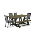 thumbnail image 6 of East West Furniture V676MZ650-6 6 Pc Dining Set - Distressed Jacobean Table with Bench and 4 Dark Gotham Grey Chairs - Wire Brushed Black Finish, 6 of 8