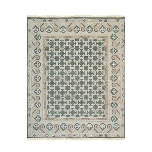 EORC Green Hand Knotted Wool Traditional Kotan Rug, 8' x 10'