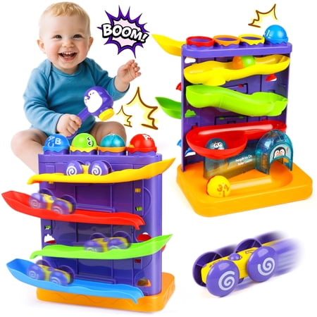 UUSUOO Toddler Toys for 1 2 3 Years Old Kids,2 In 1 Pound Ball Toy & Car Ramp Race Track,Montessori Toys for 1 Year Old,Early Learning Educational Toys Birthday Gift for Boys Girls
