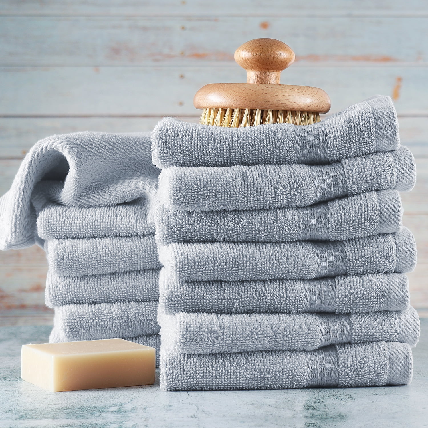 Clara Clark Bath Towels Set, 100% Cotton Luxury Soft Set of 12 Multipurpose Wash Cloths, Ice Blue