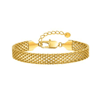 VNOX 18K gold bracelets for women Adjustable gold plated Link Bracelets - Non Tarnish, Waterproof Mesh & Bangle Bracelets Lightweight Trendy Chunky Chain