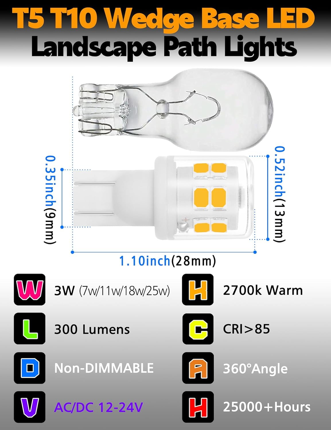Linkstyle 20-Pack RV LED Light Bulbs - 12V T10 921 922 Warm White 4500k For Interior 809923