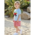 thumbnail image 6 of BemeyourBBs Toddler Baby Boy Summer Clothes Kids Baby Boys Back to School Pre Kindergarten Outfits Short Sleeve Embroidery Bus Letters T-shirt with Plaid Shorts Set, 6 of 9