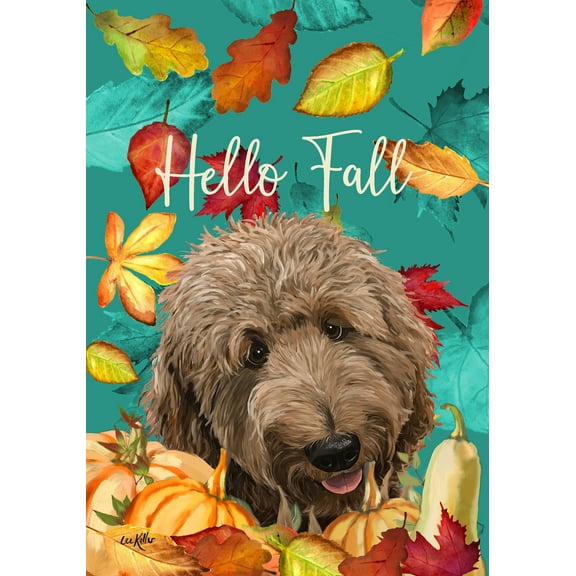 Goldendoodle Apricot - Hippie Hound Studios Fall Garden Flag