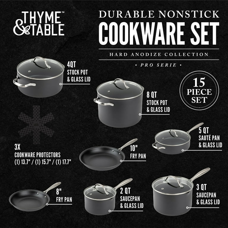 Thyme & Table Non-Stick 15-Piece Cookware Set Hard Anodized Aluminum