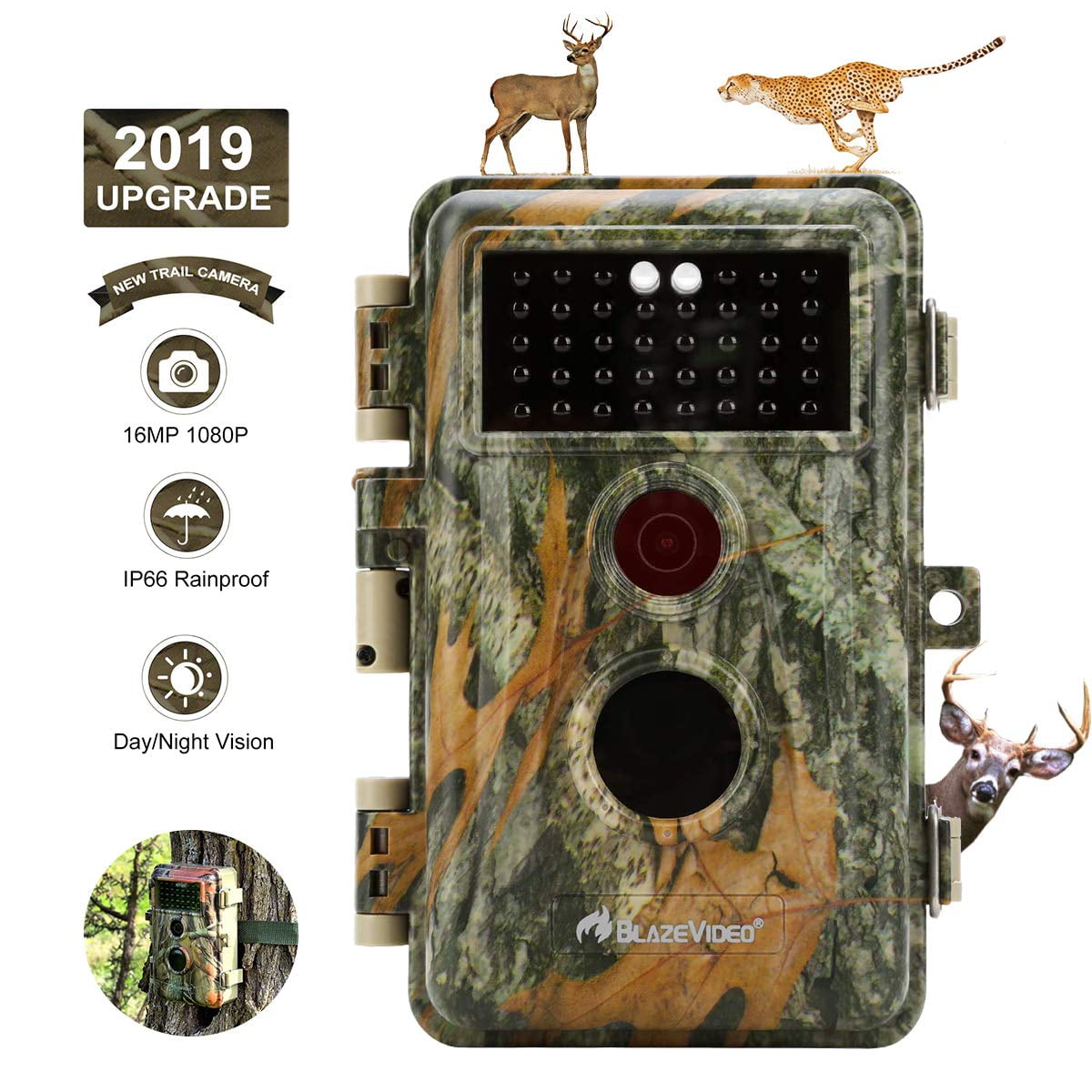 Game Camera & Deer Hunting Trail Cam with Night Vision 16MP 1080P Video No Flash 940nm Infrared