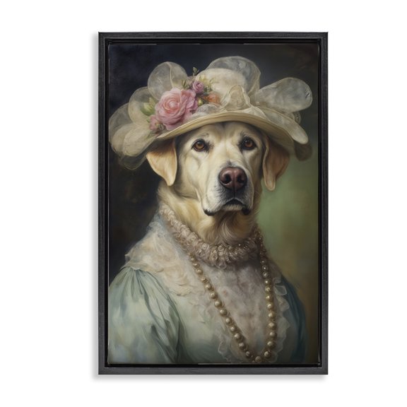 Stupell Industries Traditional Elegant Yellow Labrador Black Floating Frame Canvas Art, 17 x 25, by Wumples