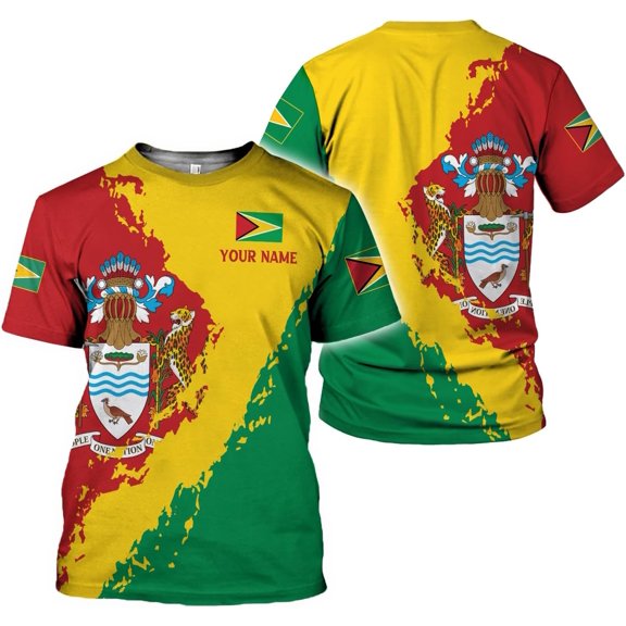 Personalized Guyana 3D Guyana Flag Shirt - Unisex Adults - Green - Short Sleeves - 5X-Small-Large (S)