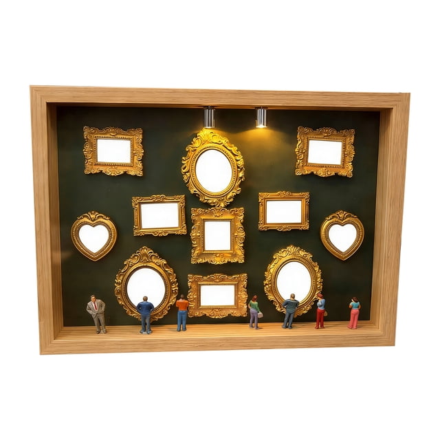 Mini Golden Frame Silhouette Box Improved Shadow Box Frame Kit With Museum And Golden Miniature Figu